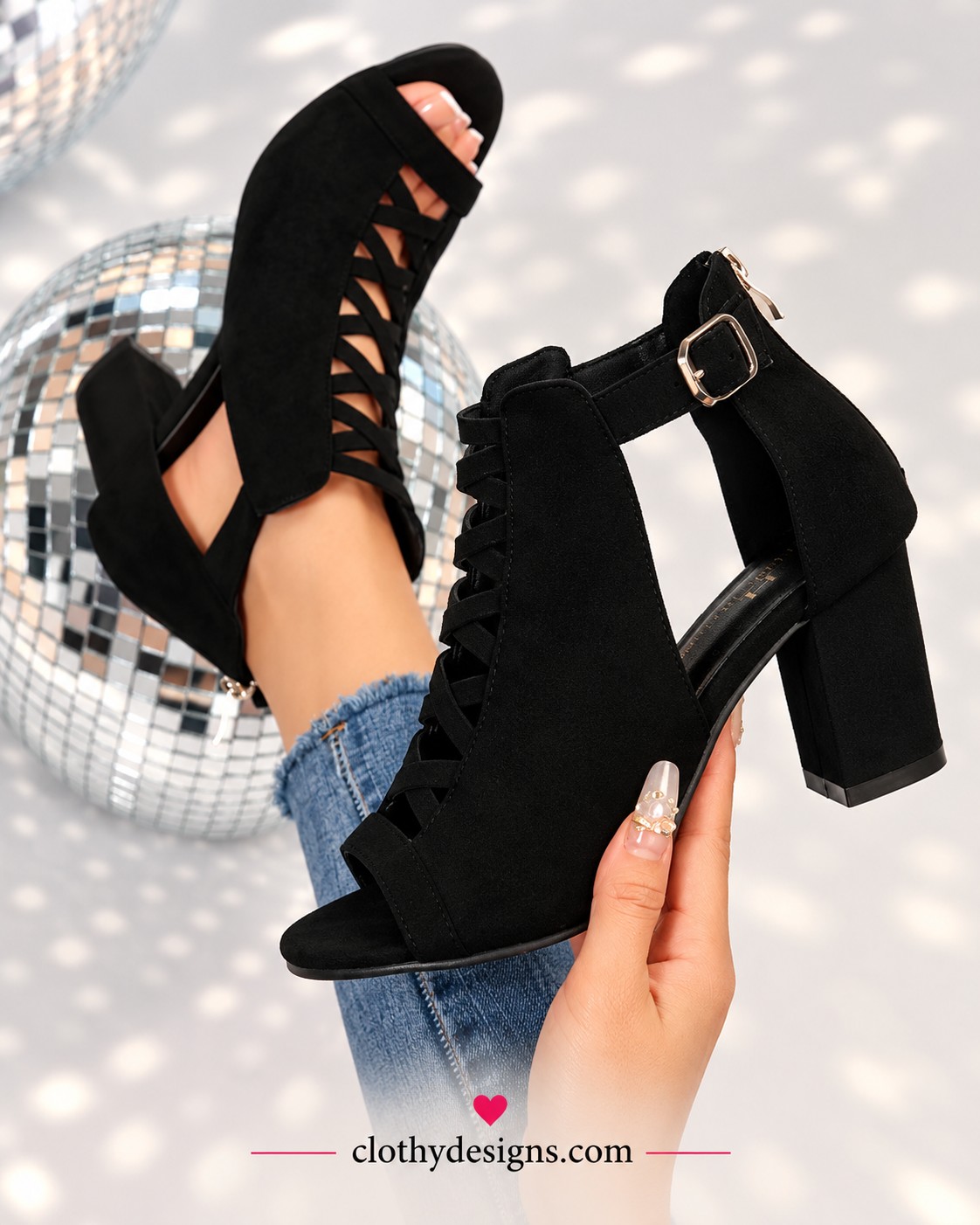 Elegant Women's Chunky Heel Sandals – Stylish Peep-Toe Summer Heels with Rear Zipper